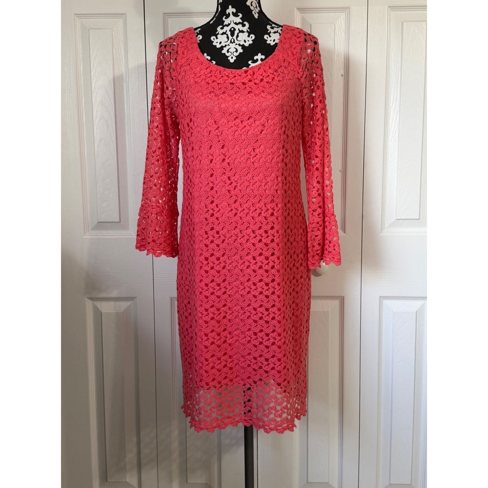 Rabbit Rabbit Rabbit Designs Pink Coral Crochet Lace Shift Dress Size 12 R1D795L
